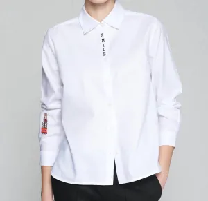 Smile Button Down Shirt In White