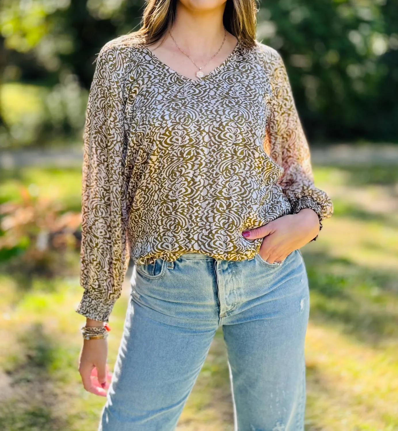 Smocked Blouse In Dimensions Print
