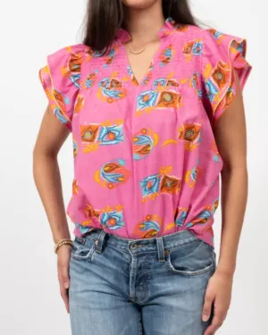 Smocked Yoke Blouse In Pink