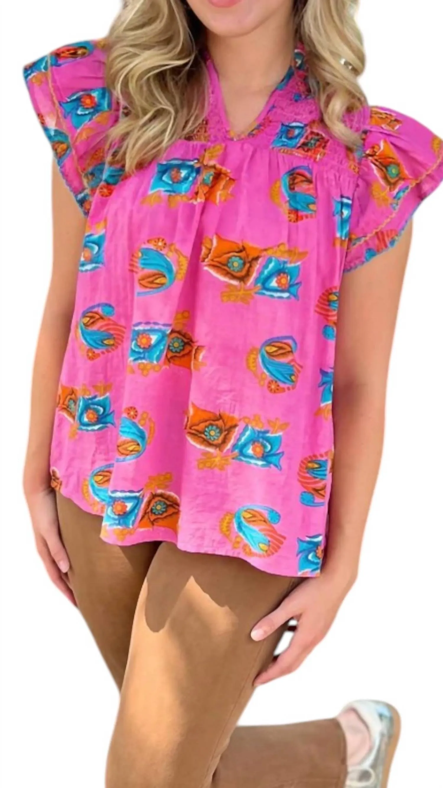 Smocked Yoke Blouse In Pink
