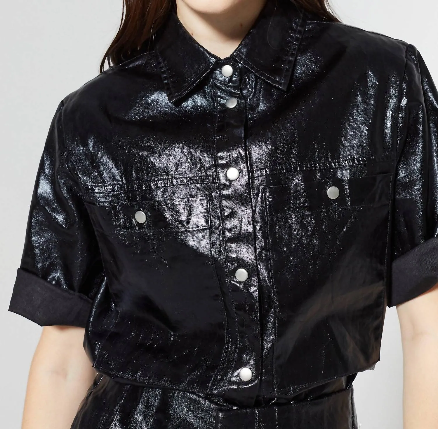 Soho Metallic Linen Shirt In Black