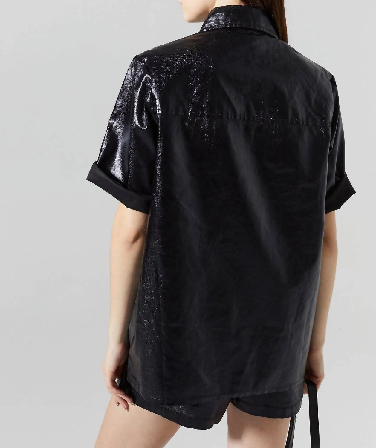 Soho Metallic Linen Shirt In Black