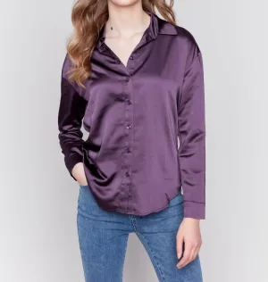 Solid Gutsy Satin Button-Down Shirt In Violet