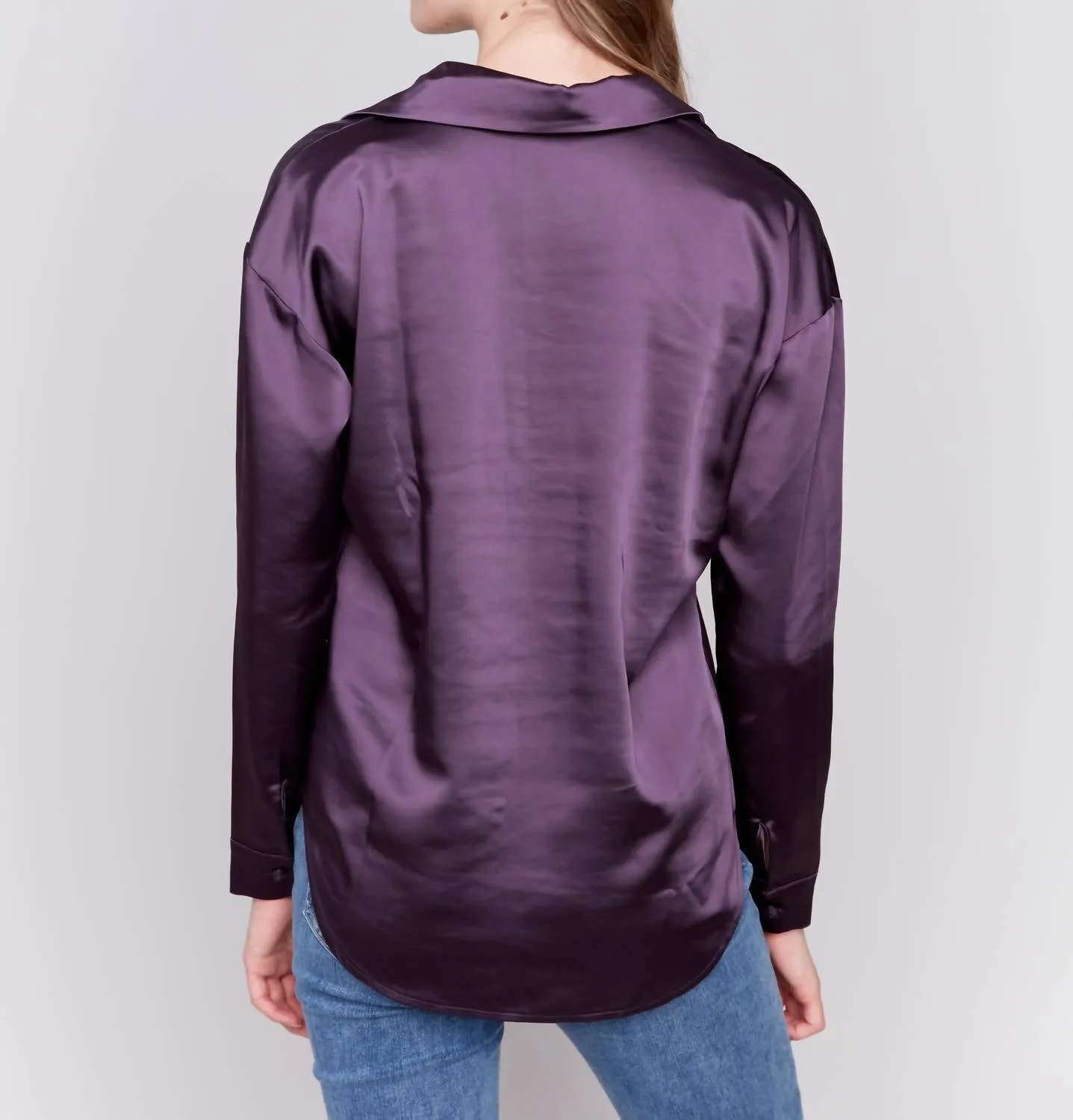 Solid Gutsy Satin Button-Down Shirt In Violet