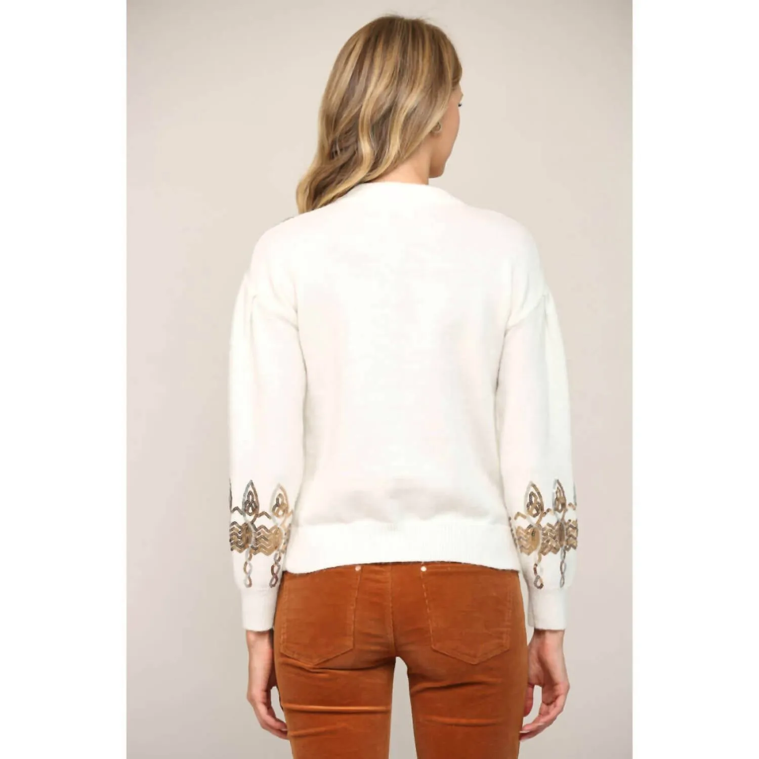 Spangle Detail Holiday Sweater In White