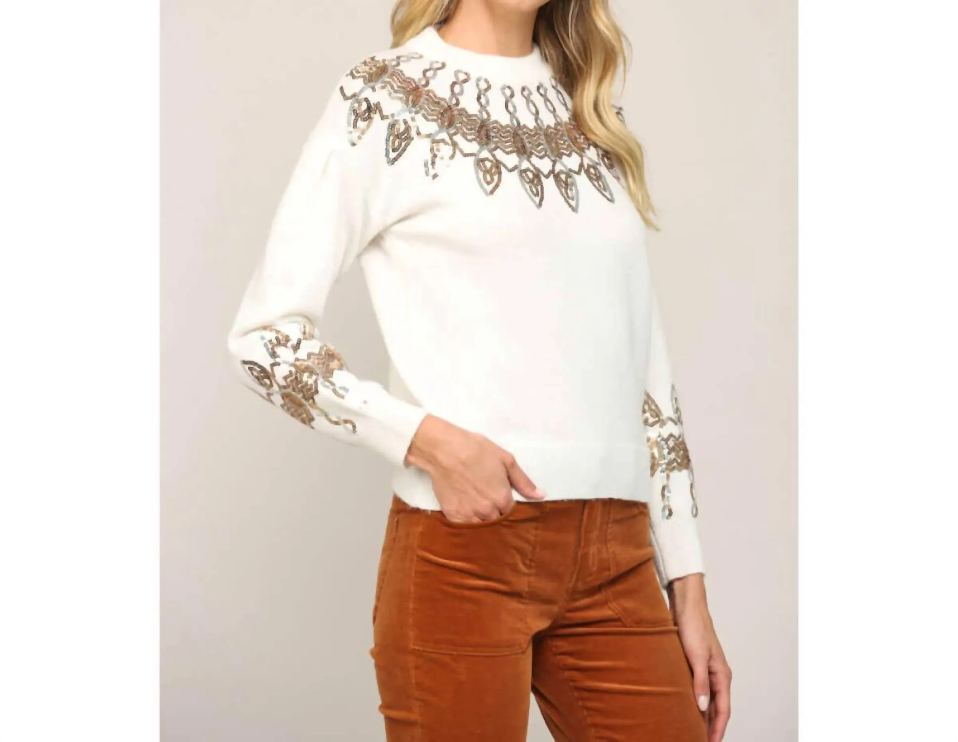 Spangle Detail Holiday Sweater In White