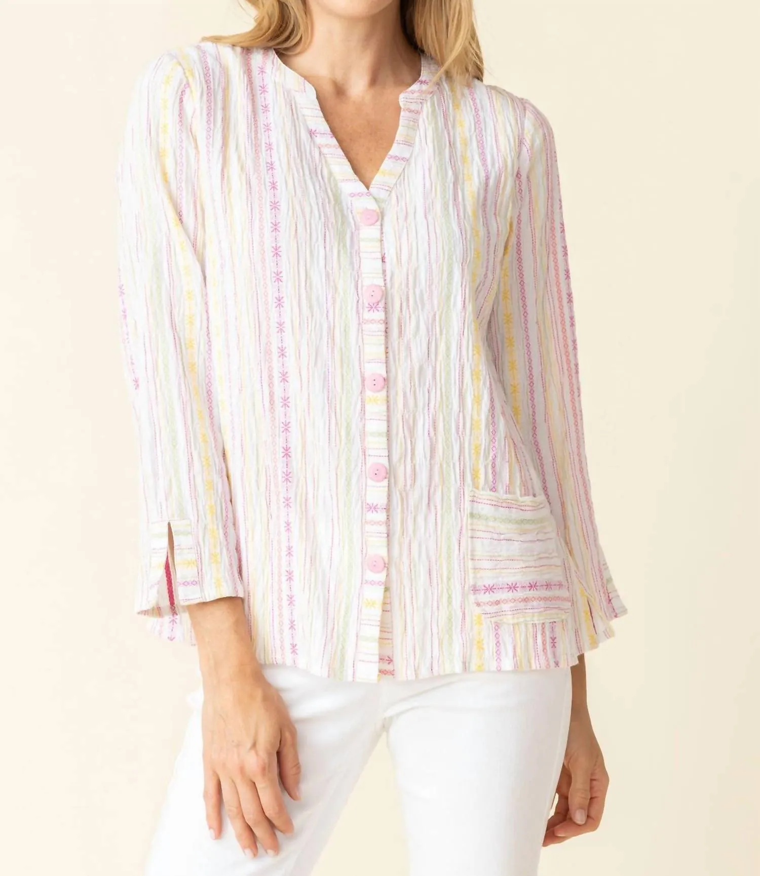 Split Mandarin Blouse In White