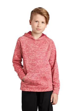 Sport-Tek Youth Electric Heather Moisture Wicking Fleece Hooded Sweatshirt Hoodie w/ Pouch Pocket - Deep Red Electric - Closeout