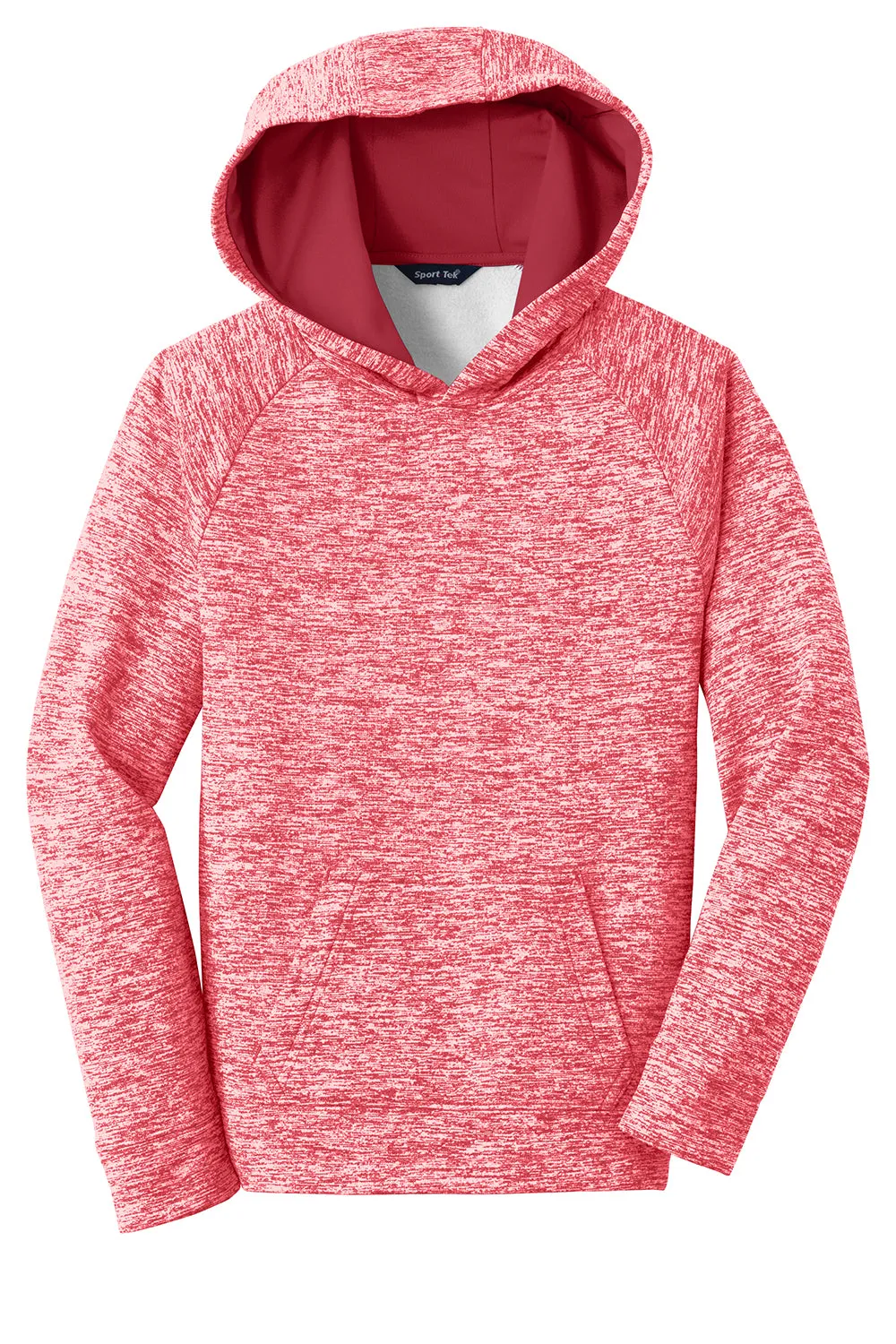 Sport-Tek Youth Electric Heather Moisture Wicking Fleece Hooded Sweatshirt Hoodie w/ Pouch Pocket - Deep Red Electric - Closeout