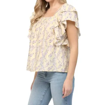 Square Neck Ruffle Sleeve Top In Yellow