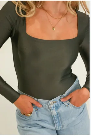 Stacy Square Neck Bodysuit In Grey