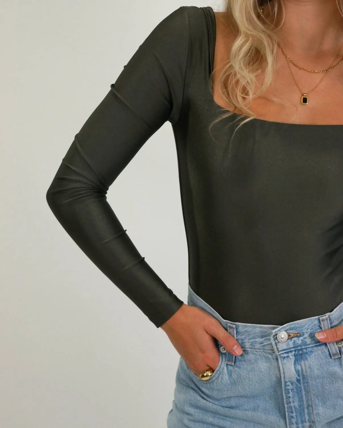 Stacy Square Neck Bodysuit In Grey