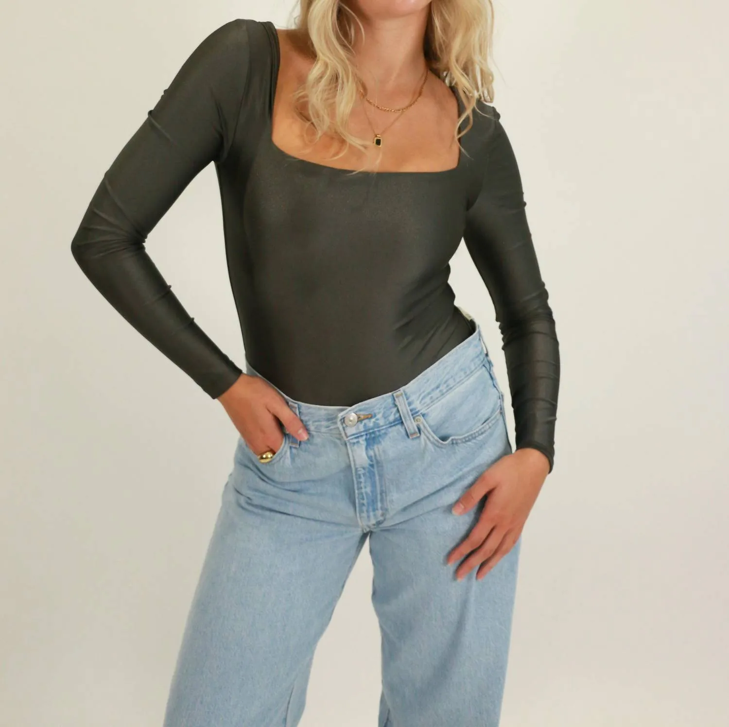 Stacy Square Neck Bodysuit In Grey