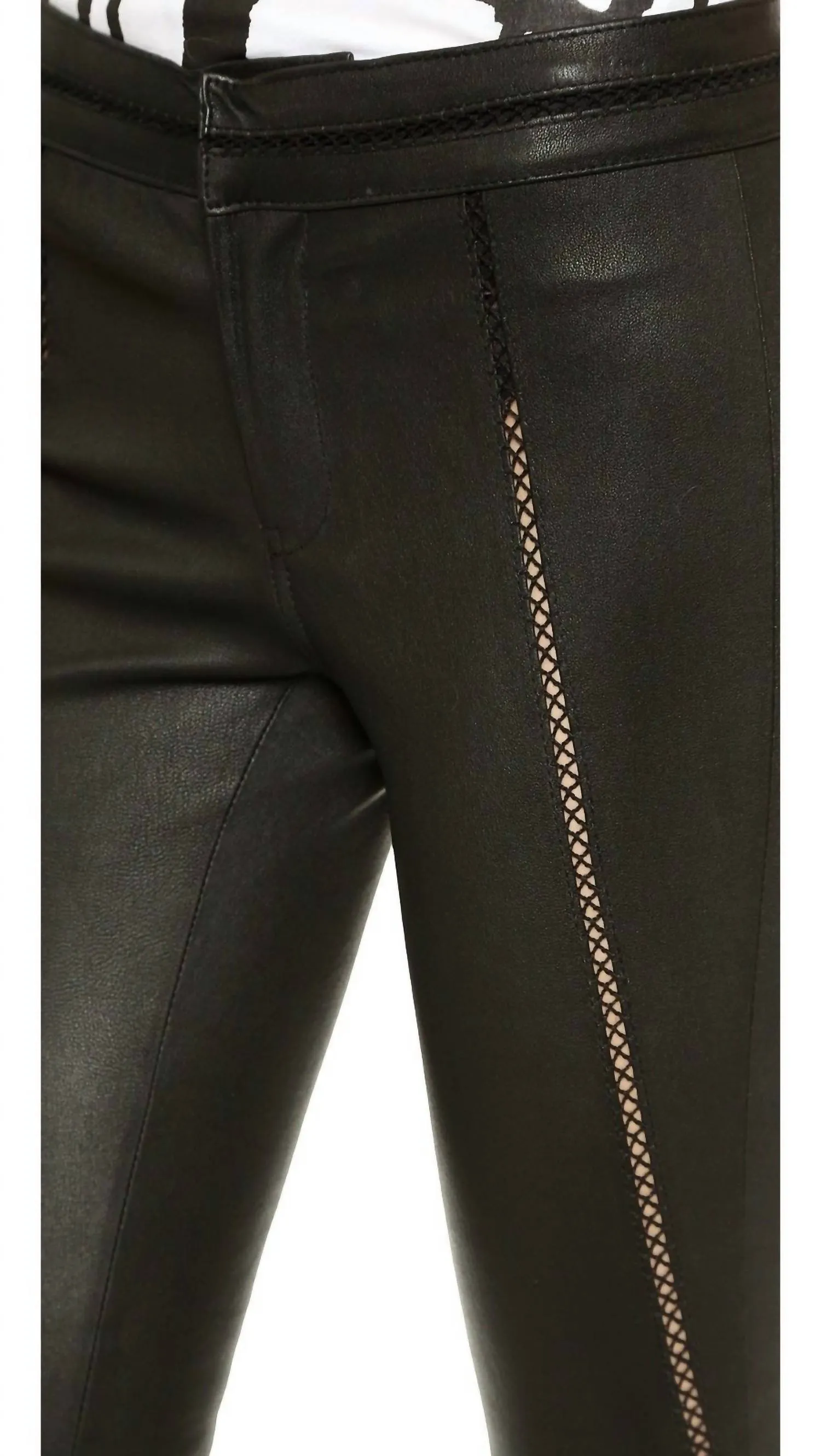 Stitched Real Lamb Leather Leggings In Black