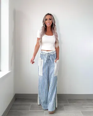 Straight Talker Striped Lace Pants - Blue