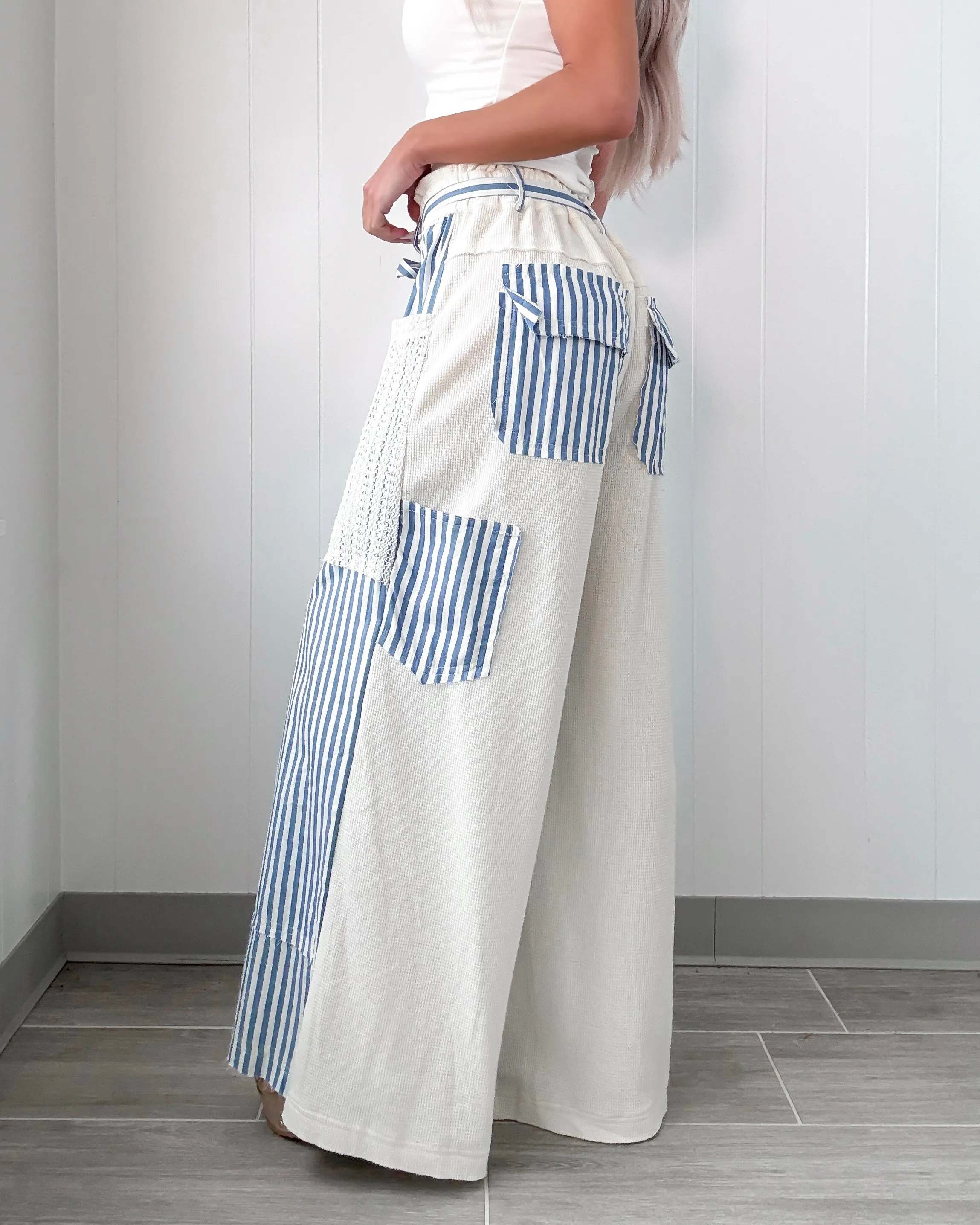 Straight Talker Striped Lace Pants - Blue