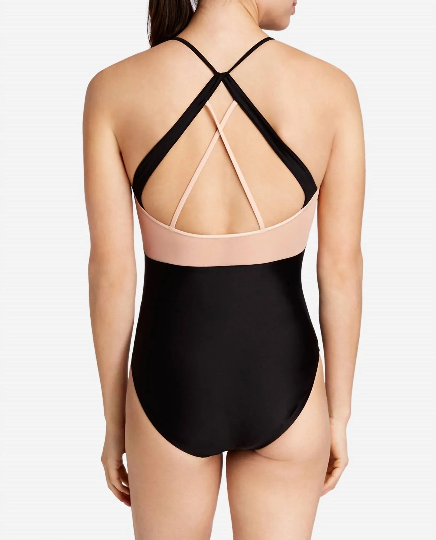 Strappy Halter Mesh Leotard One Piece In Rich Black