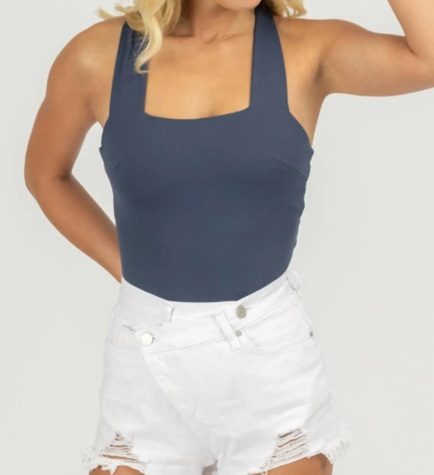 Strappy Squareneck Bodysuit In Dark Blue