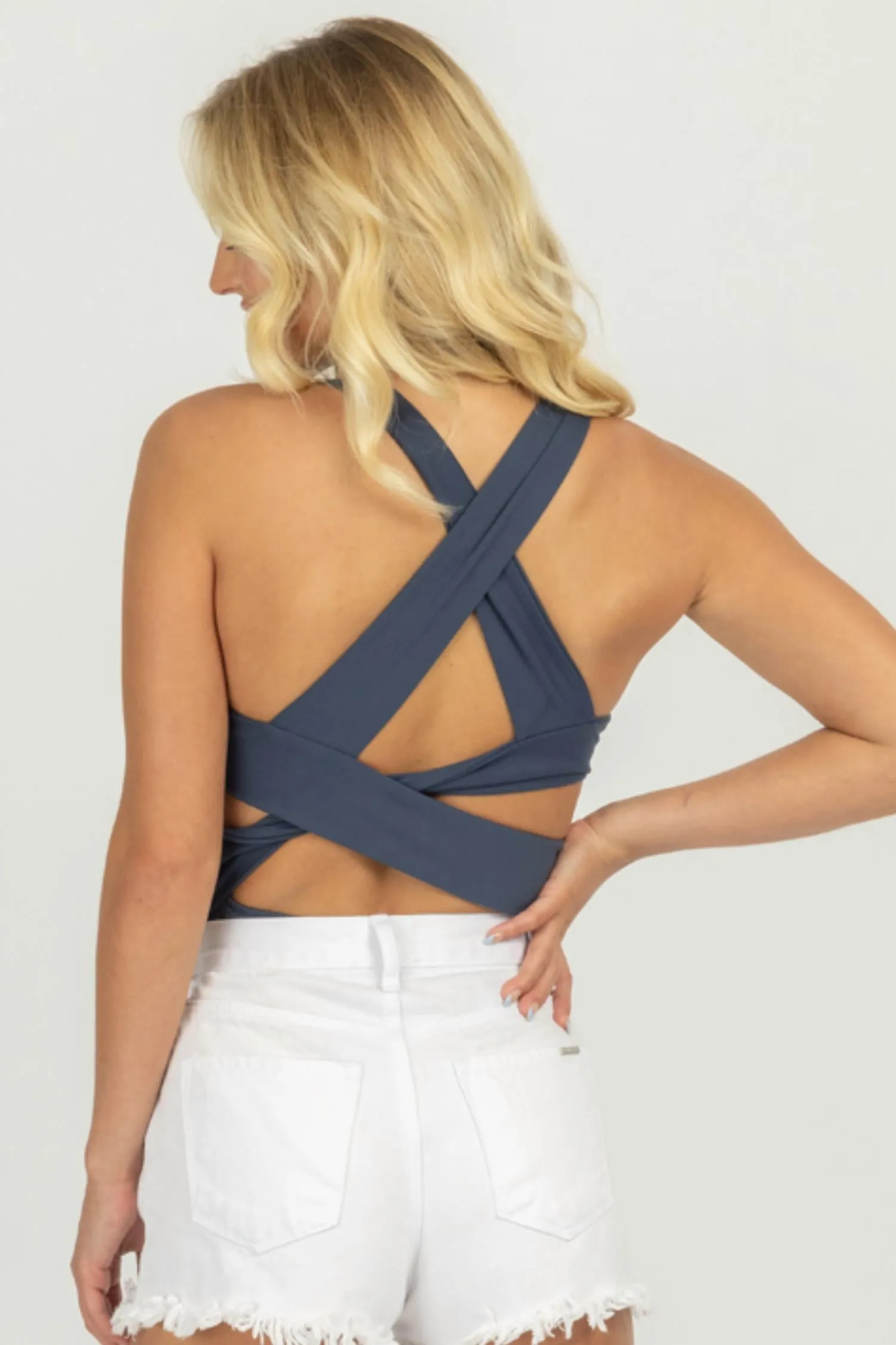 Strappy Squareneck Bodysuit In Dark Blue