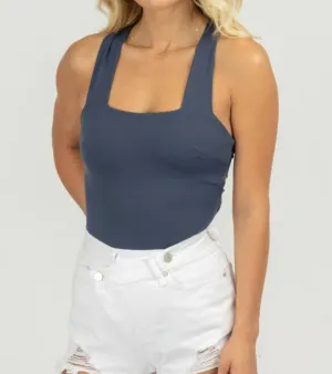 Strappy Squareneck Bodysuit In Dark Blue
