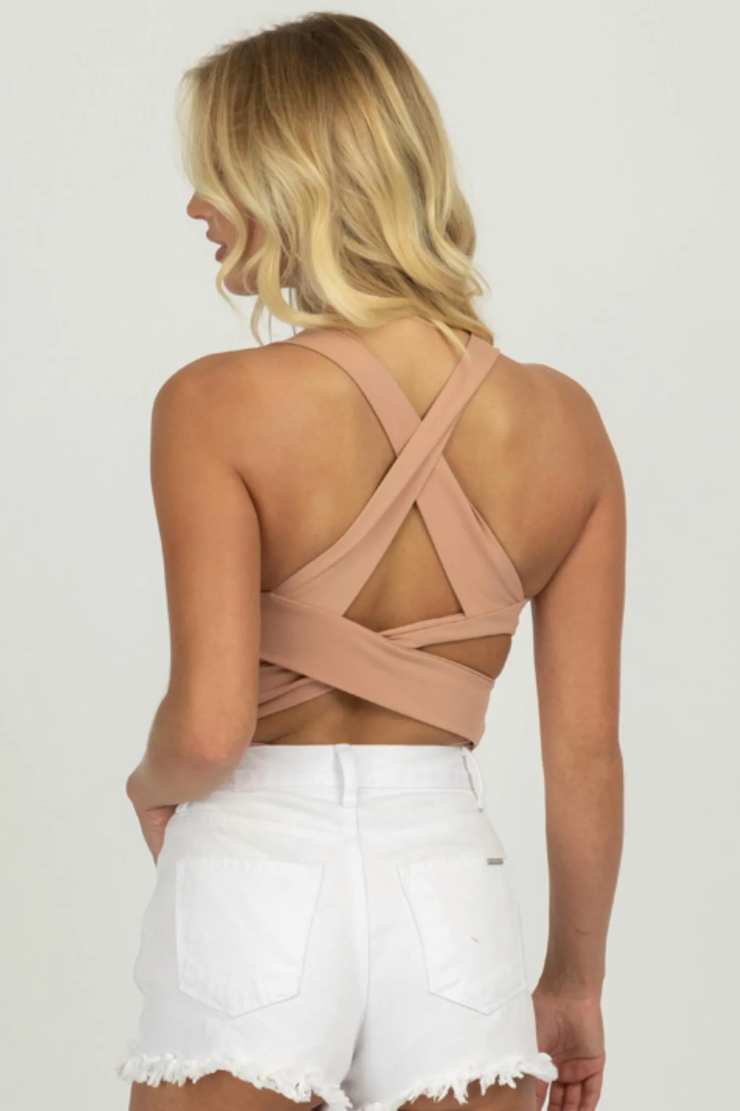 Strappy Squareneck Bodysuit In Dusty Peach