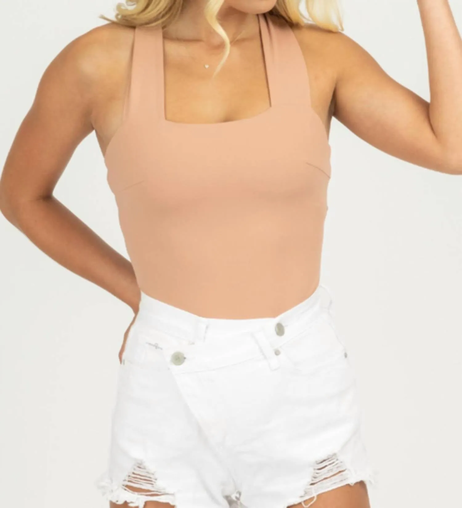 Strappy Squareneck Bodysuit In Dusty Peach