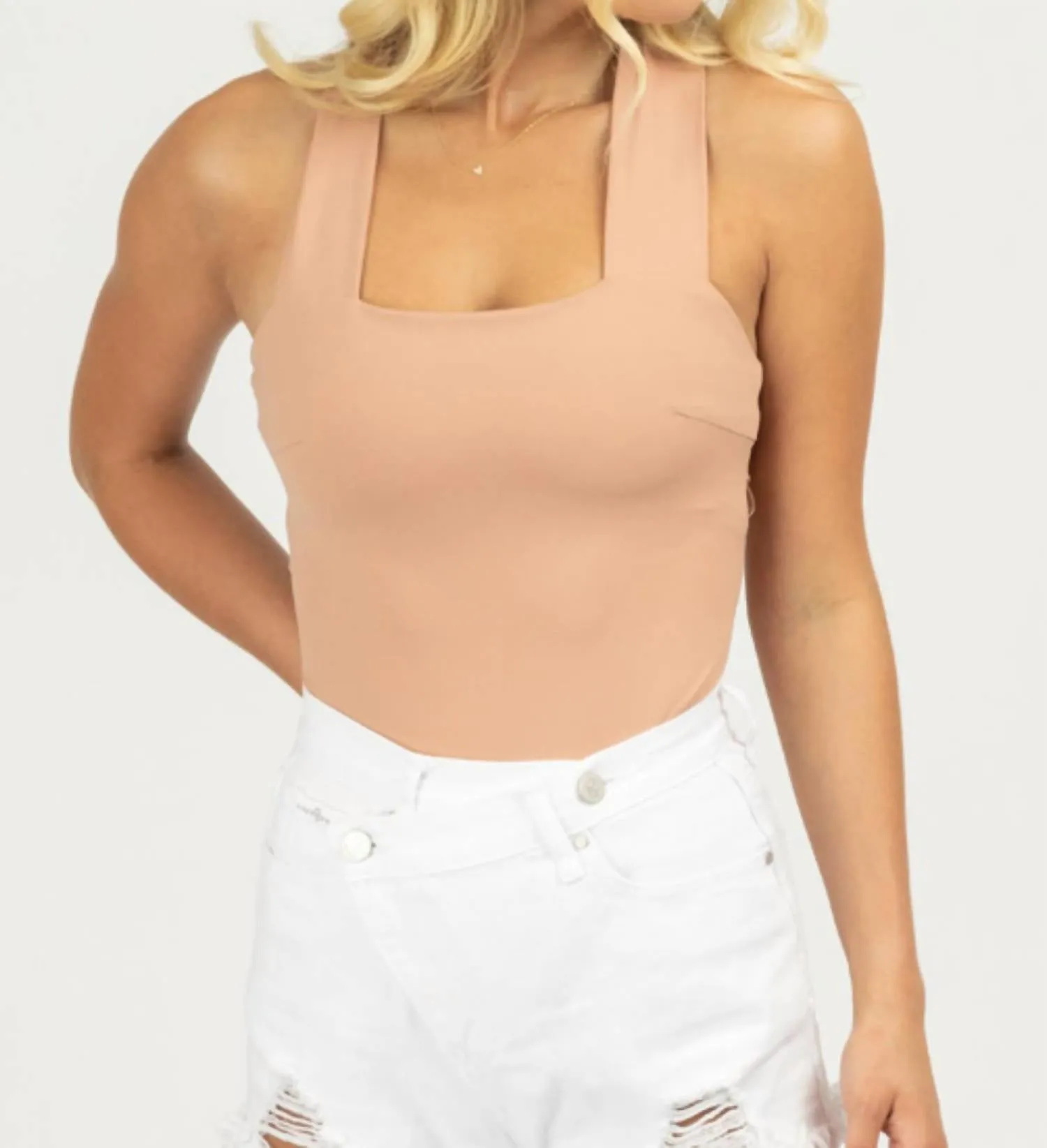 Strappy Squareneck Bodysuit In Dusty Peach