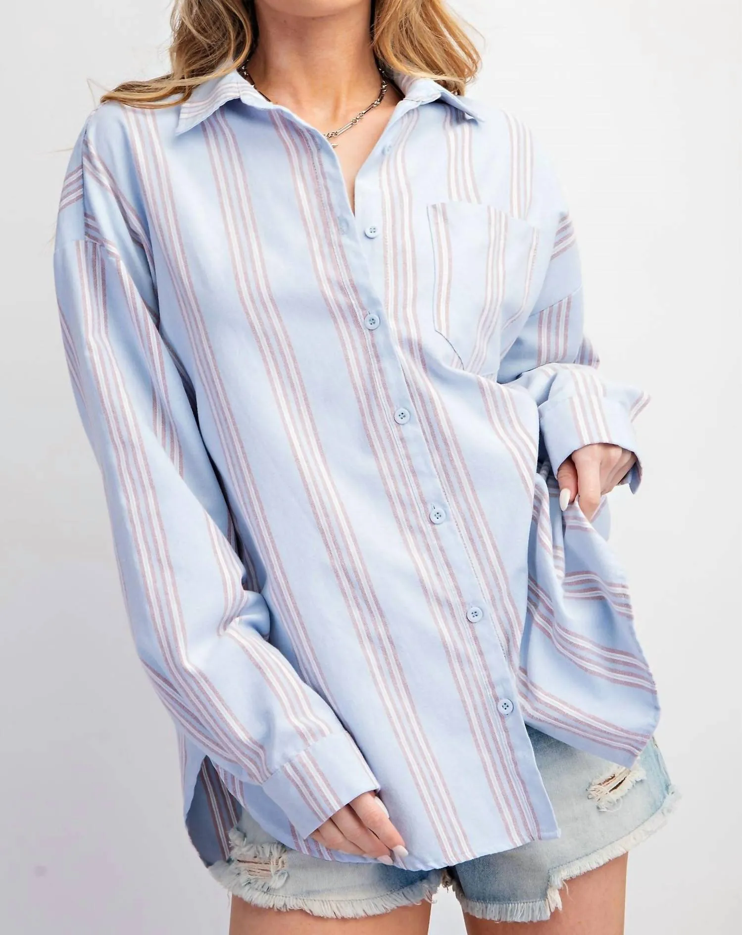 Stripe Button Down Shirt - Plus In Blue