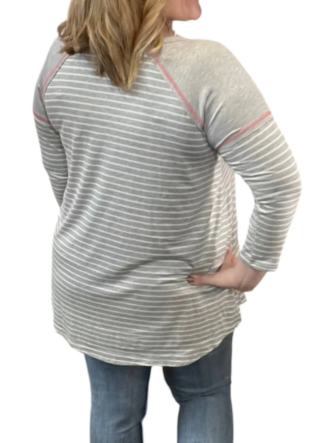 Stripe Raglan Tee In Grey