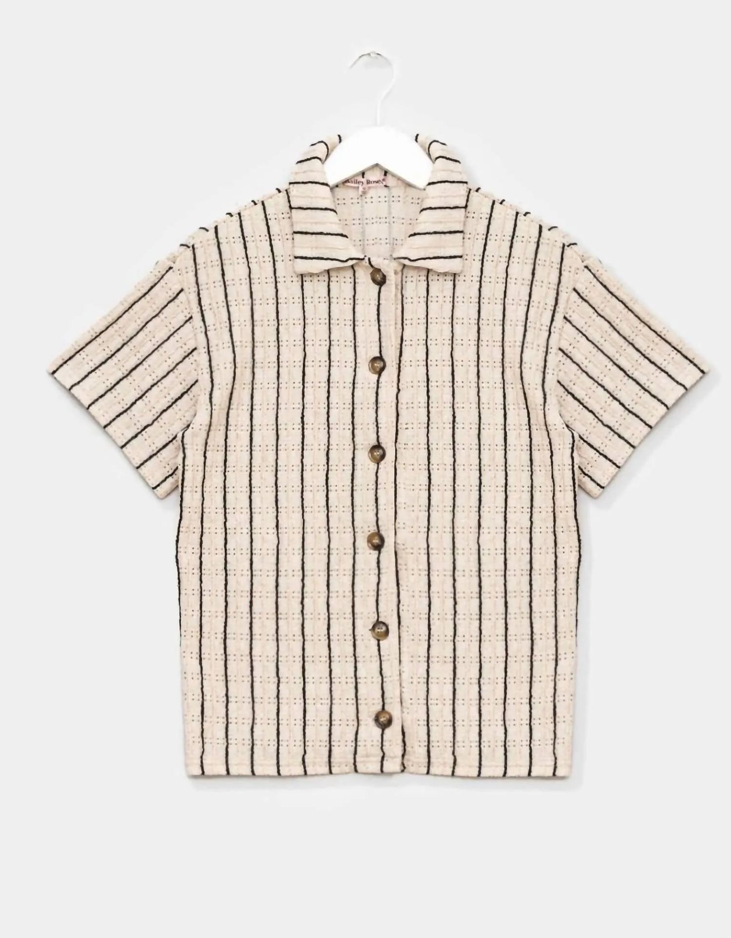 Striped Button Collar Top In Tan/black