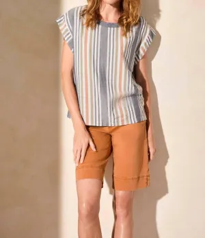 Striped Drop Shoulder Blouse In Jet Blue