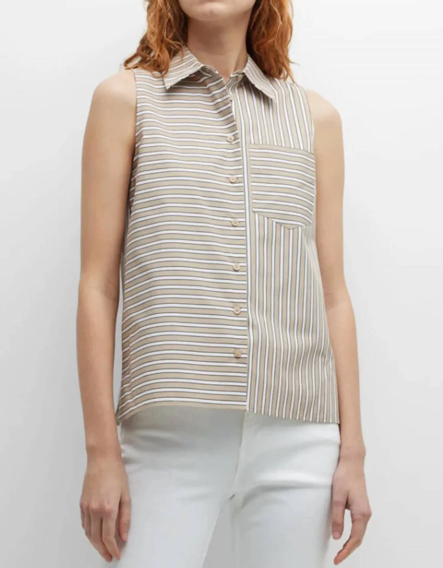 Striped Sleeveless Button-Down Shirt In Oat Multi
