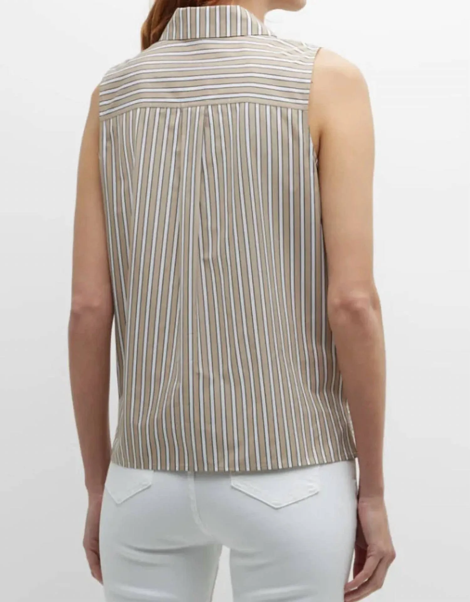 Striped Sleeveless Button-Down Shirt In Oat Multi