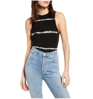 Striped Tie Dye Open Back Short Sleeve Bodysuit In Black