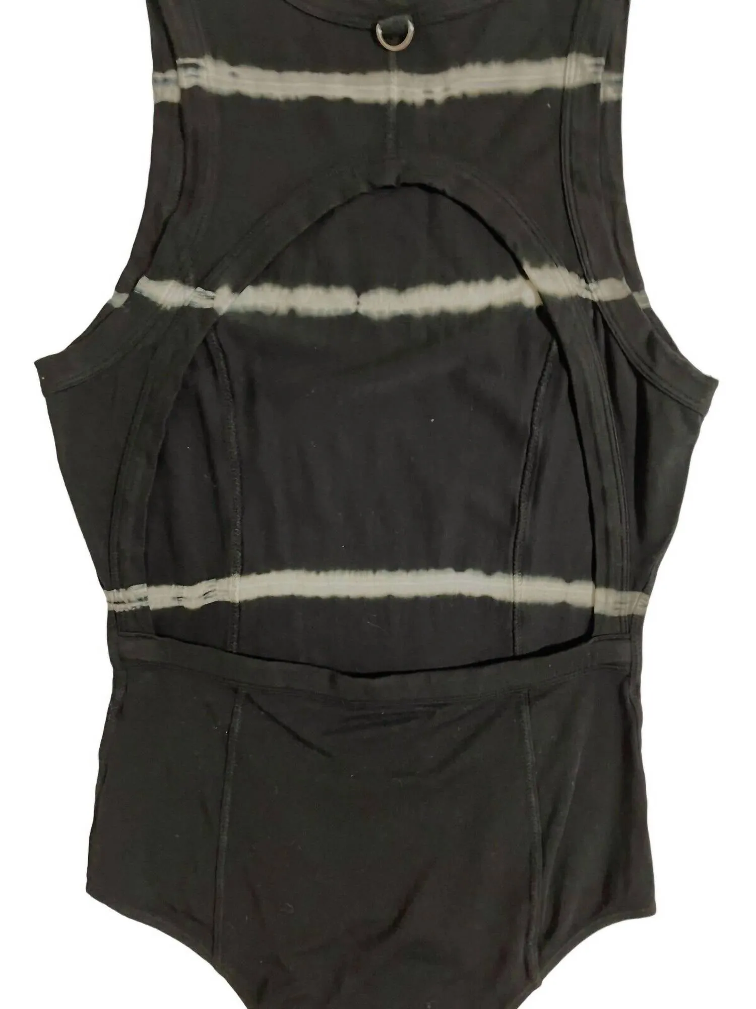 Striped Tie Dye Open Back Short Sleeve Bodysuit In Black