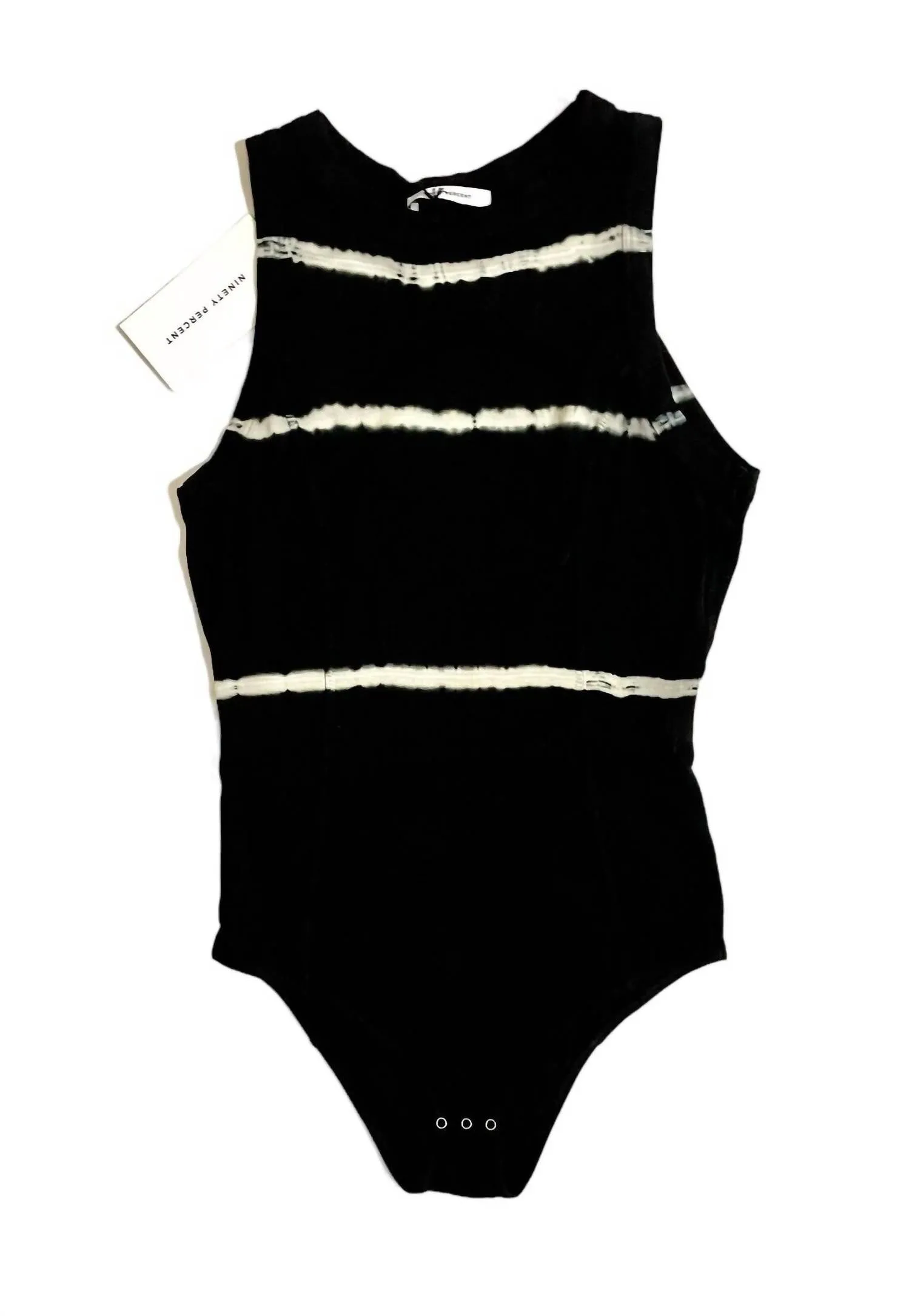 Striped Tie Dye Open Back Short Sleeve Bodysuit In Black