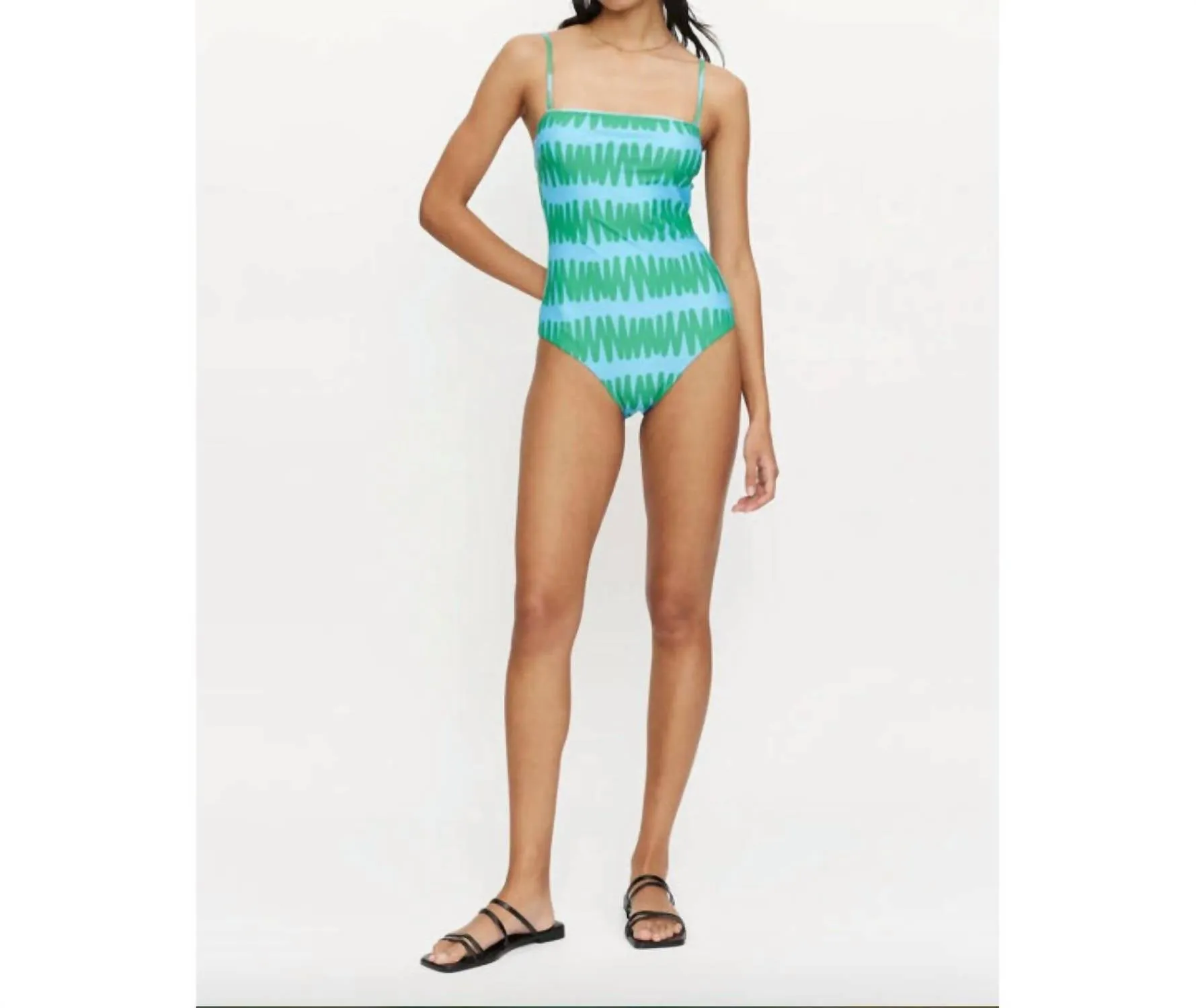 Summer Vibes Striped Straight Neckline Swimsuit