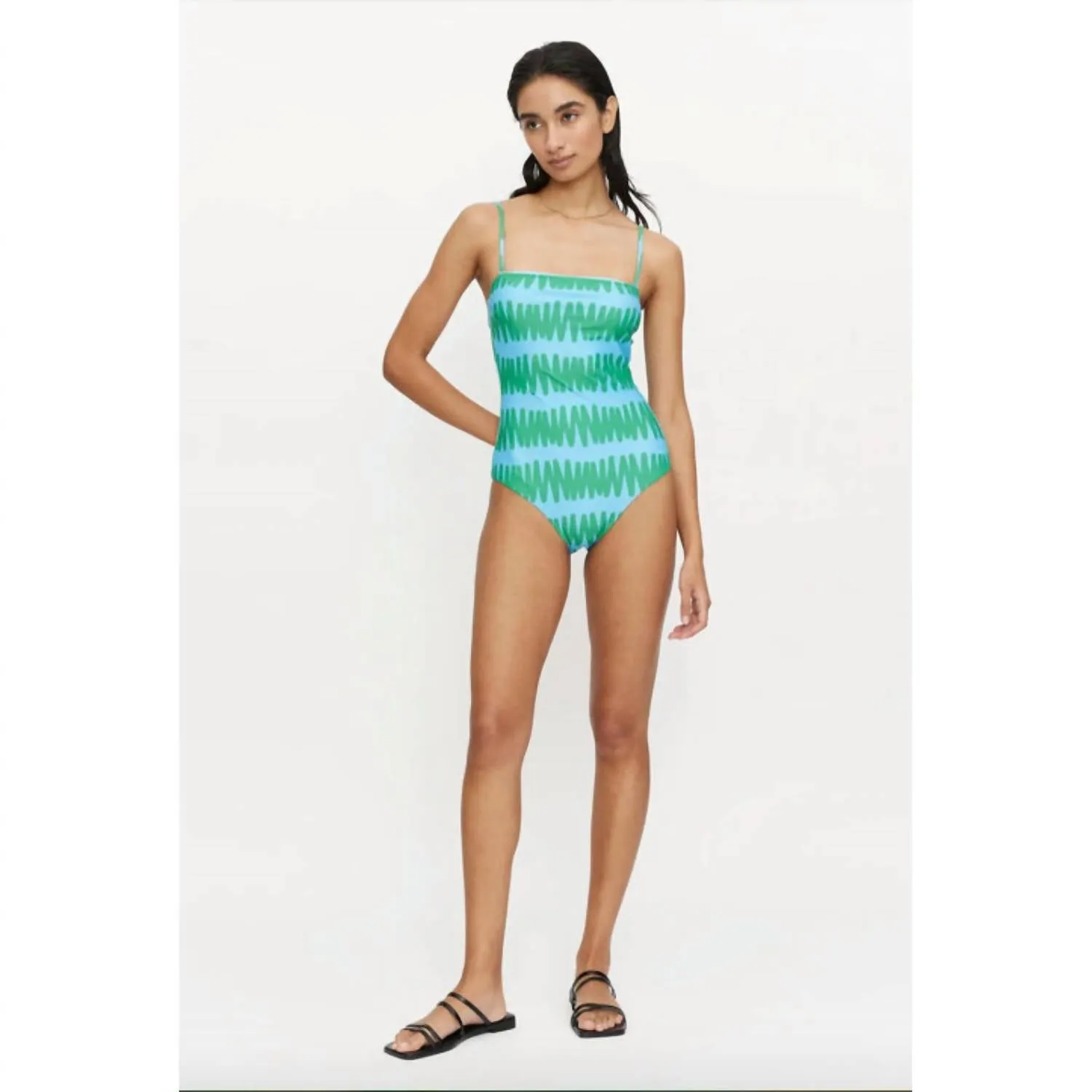 Summer Vibes Striped Straight Neckline Swimsuit