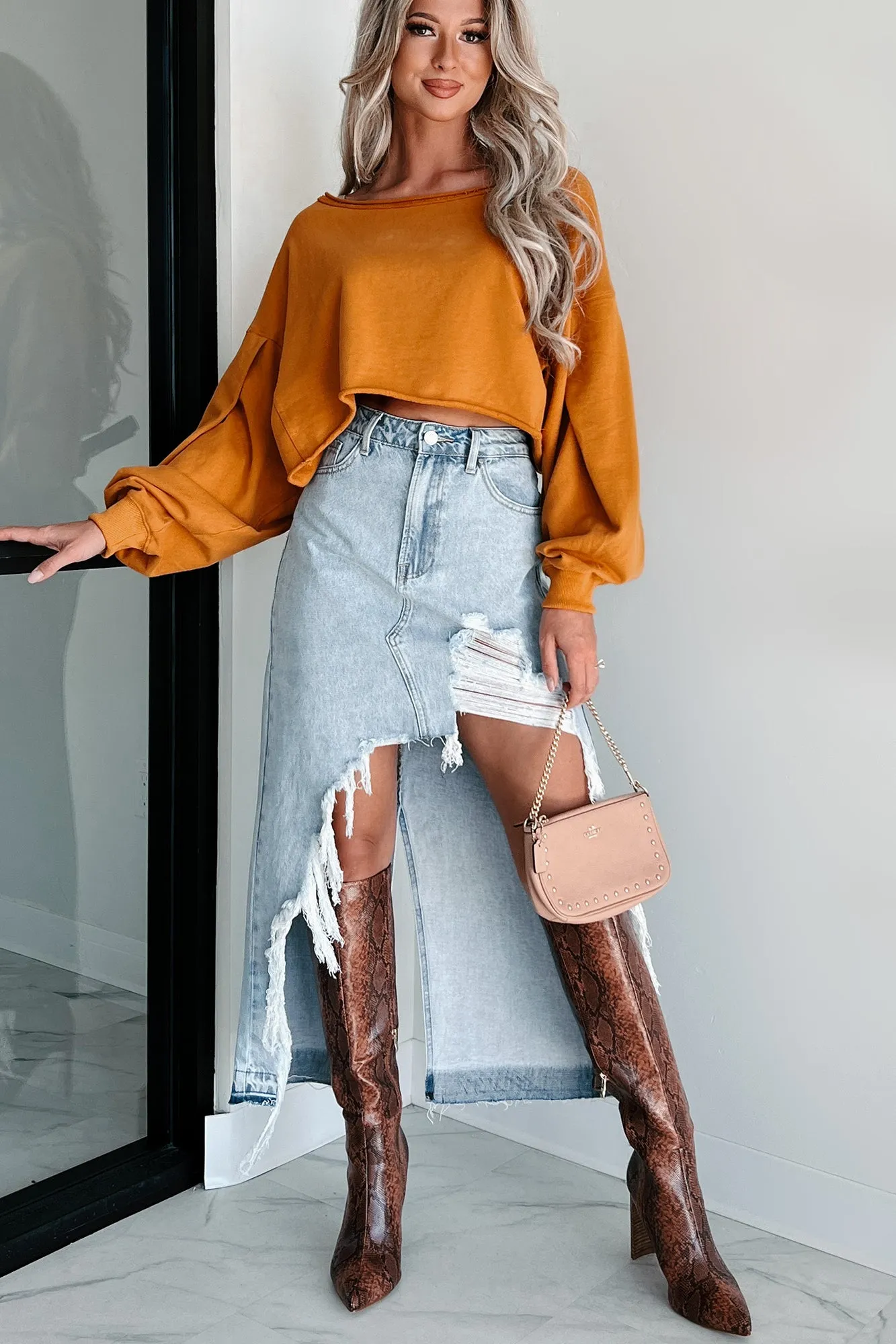 Swapping Stories Oversized Crop Pullover (Mustard)