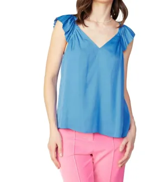 Sweetheart Neck Pleated Top In Faded Blue