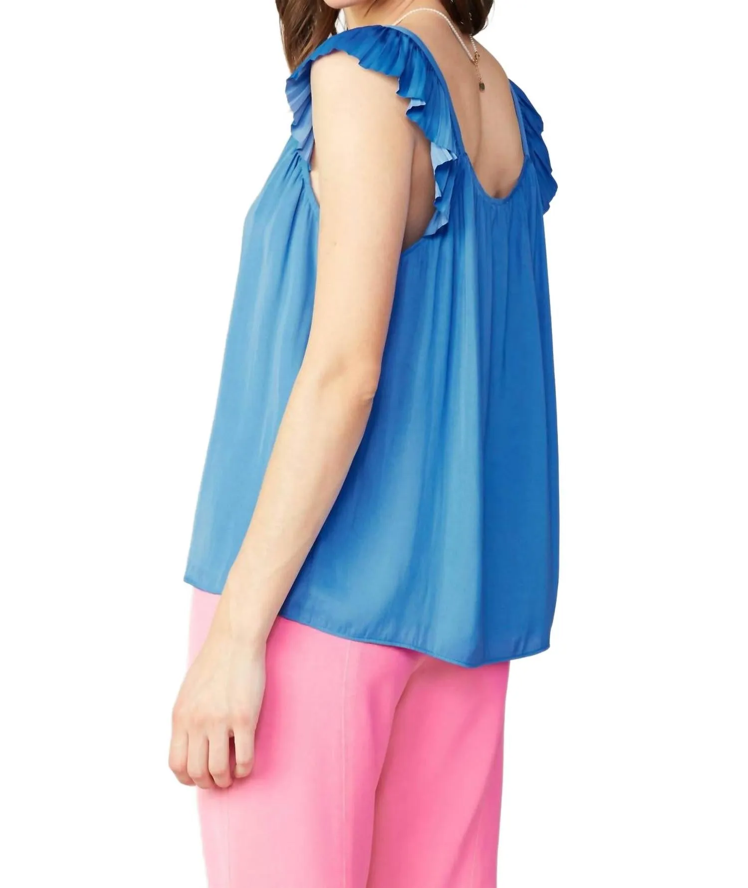 Sweetheart Neck Pleated Top In Faded Blue