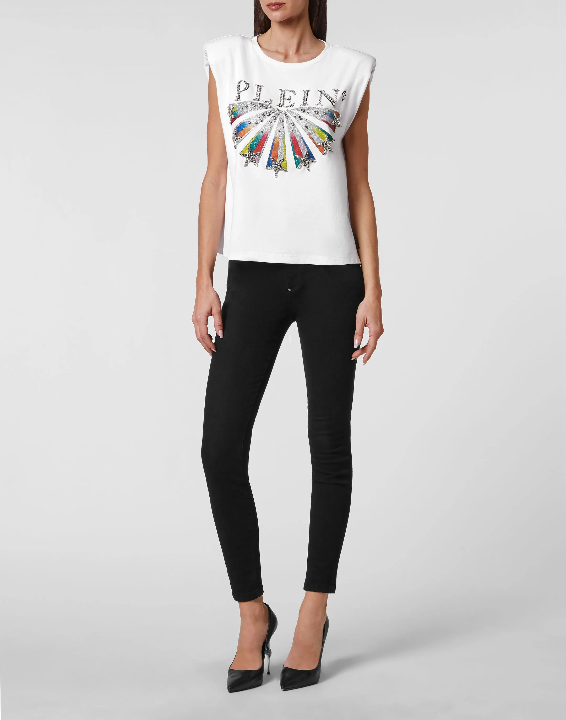 Tank Top Padded Shoulder Plein Star with Crystals