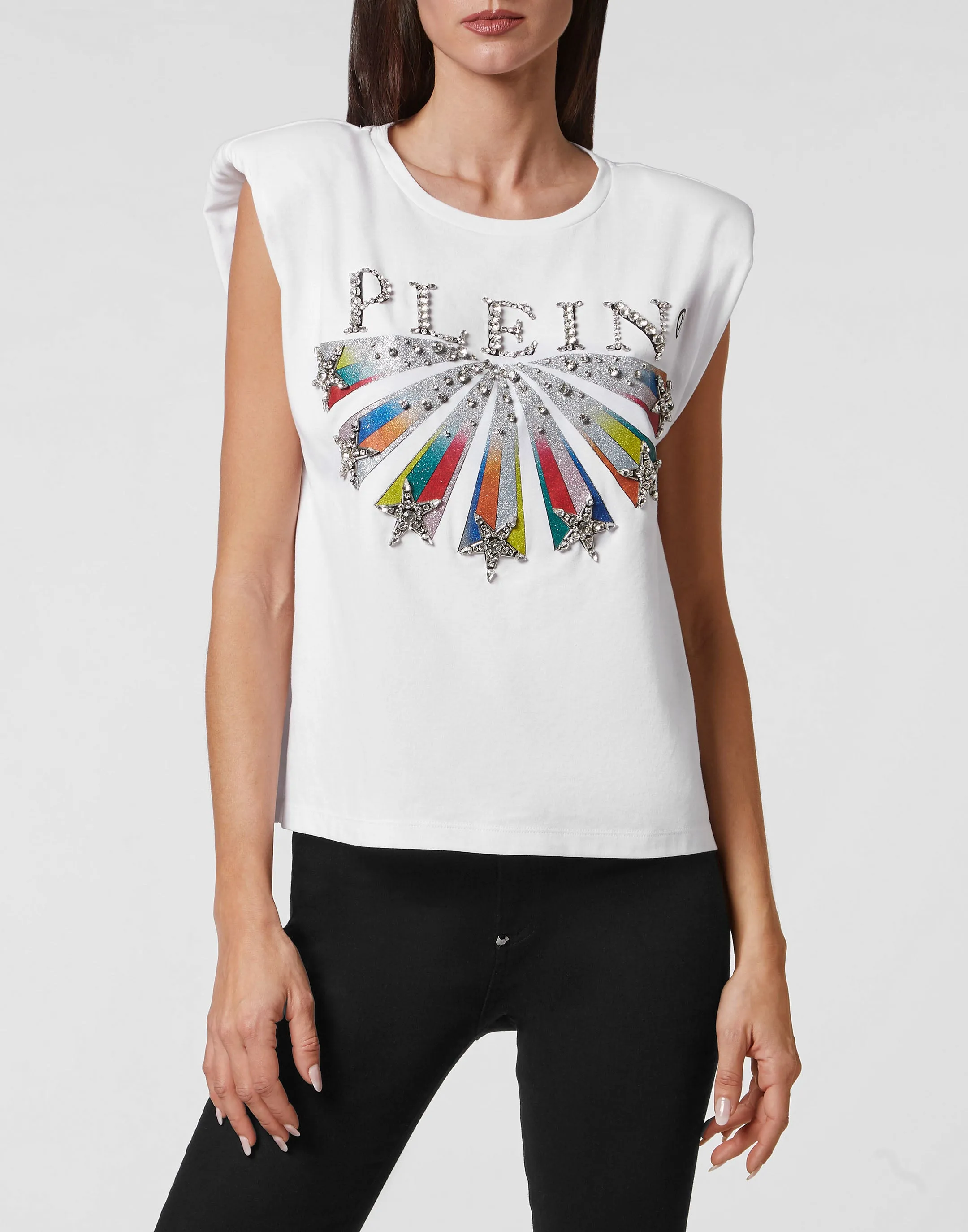 Tank Top Padded Shoulder Plein Star with Crystals