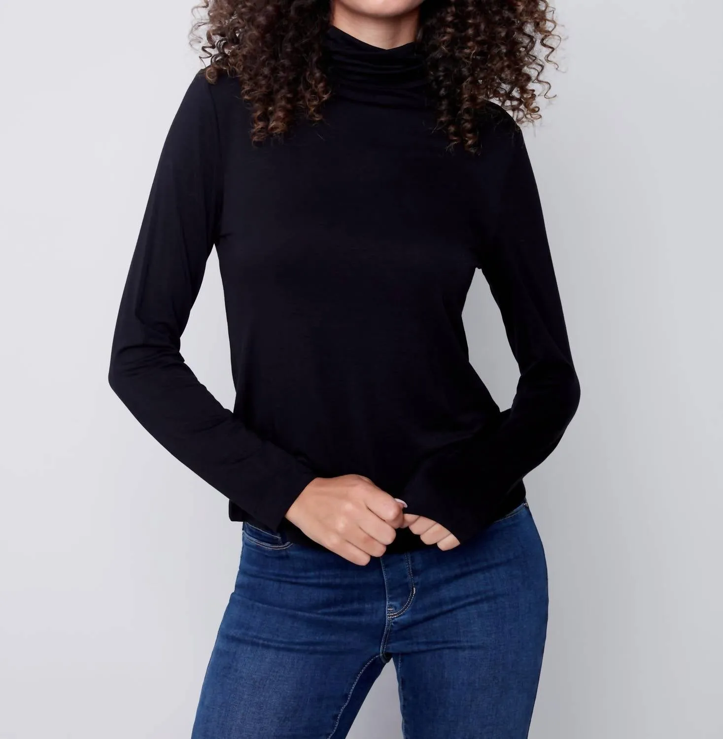 Tencel Turtleneck Top In Black