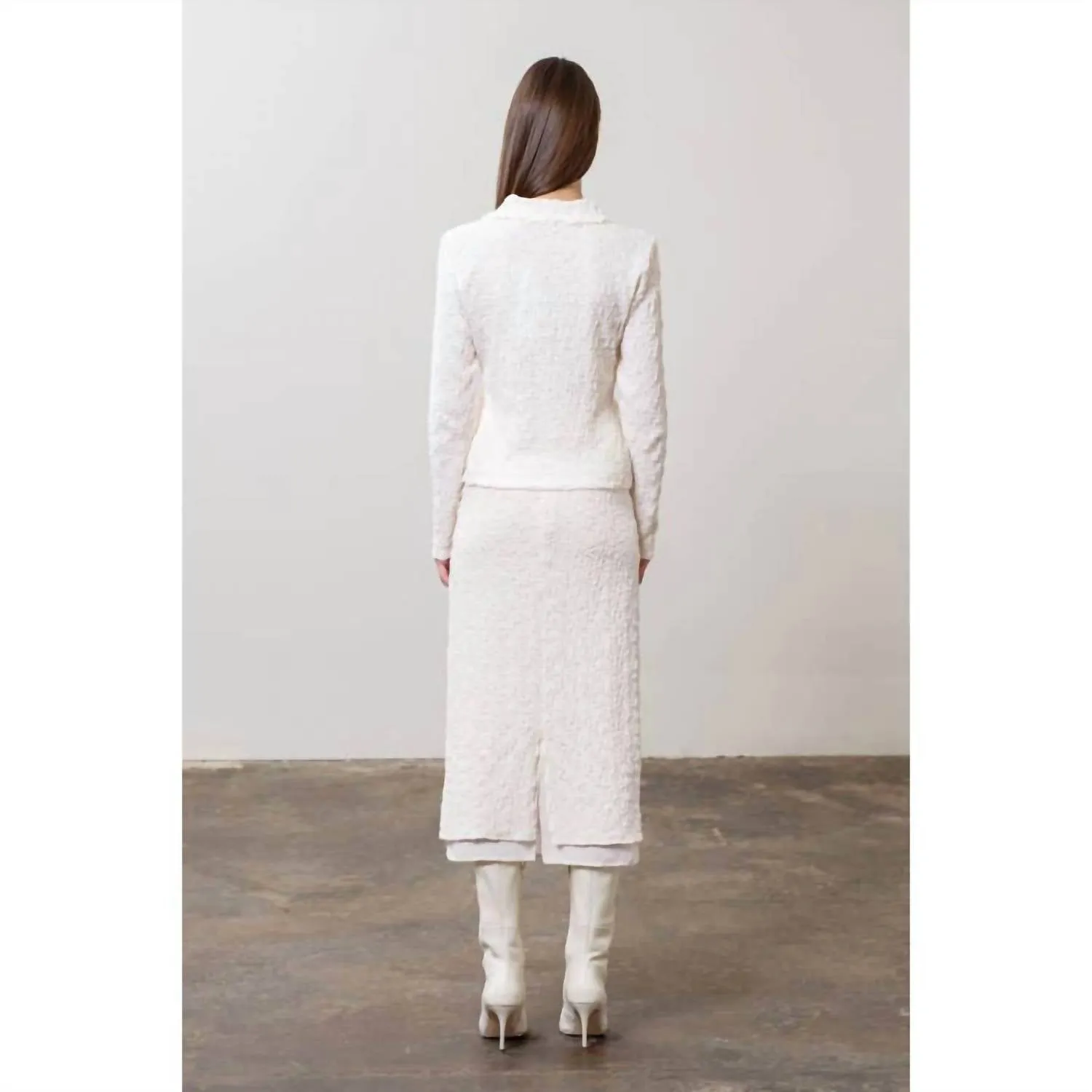 Textured Button Down Lettuce Trim Shirt In Ivory