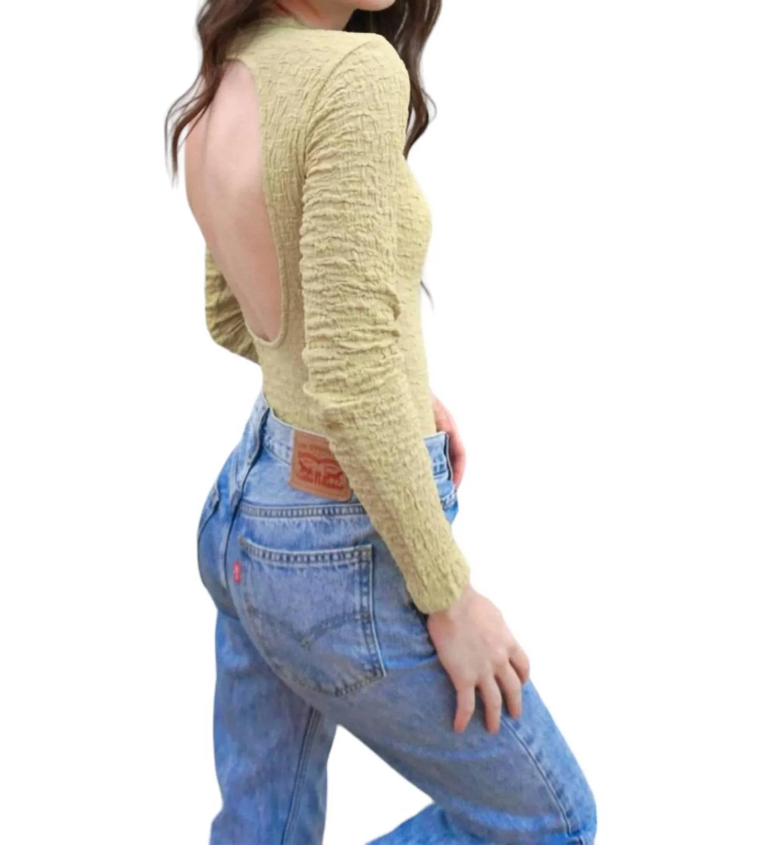 Textured Long Sleeve Bodysuit In Celery