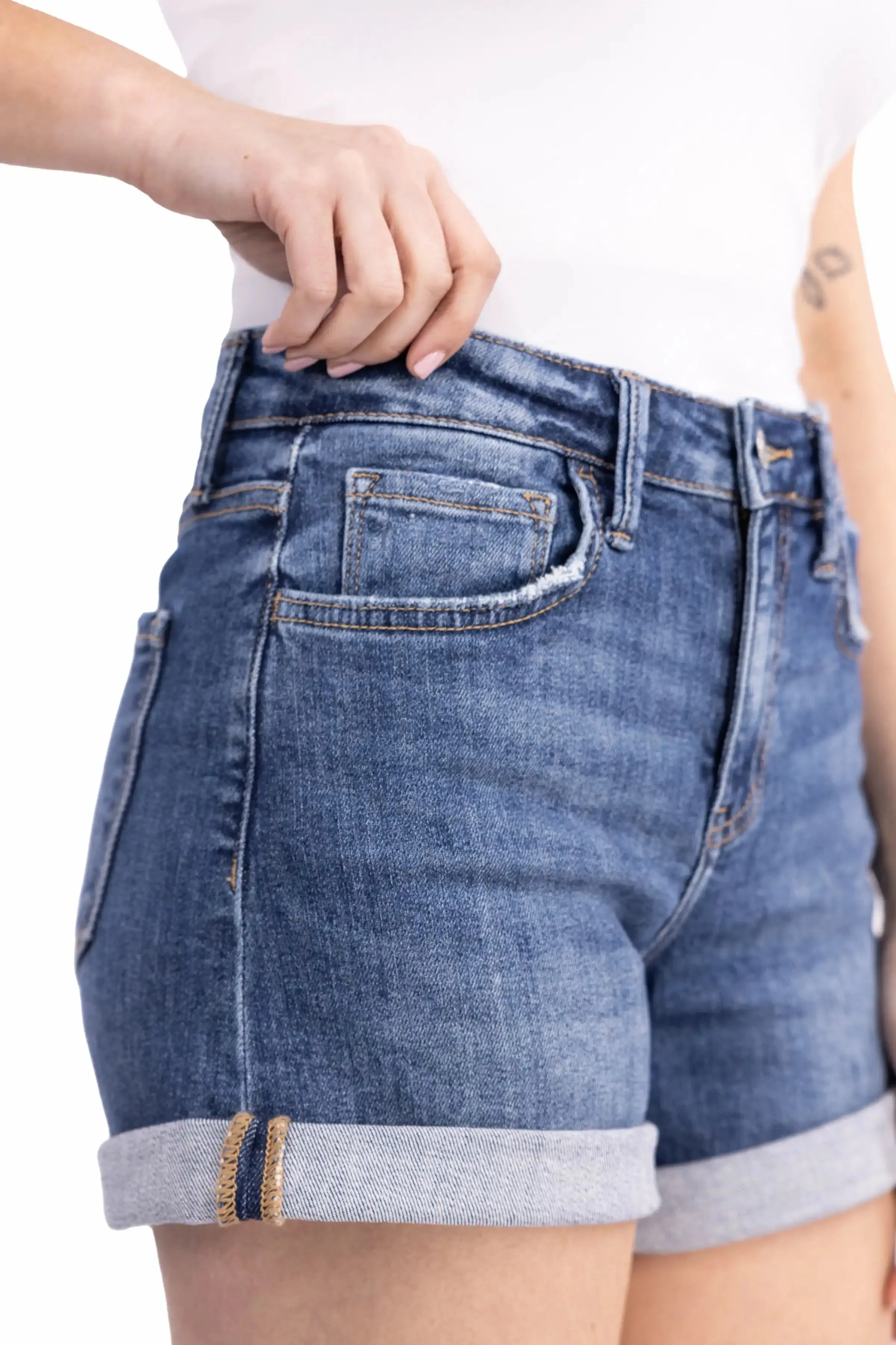 The Audrey from Lovervet: High-Rise Cuffed Denim Shorts