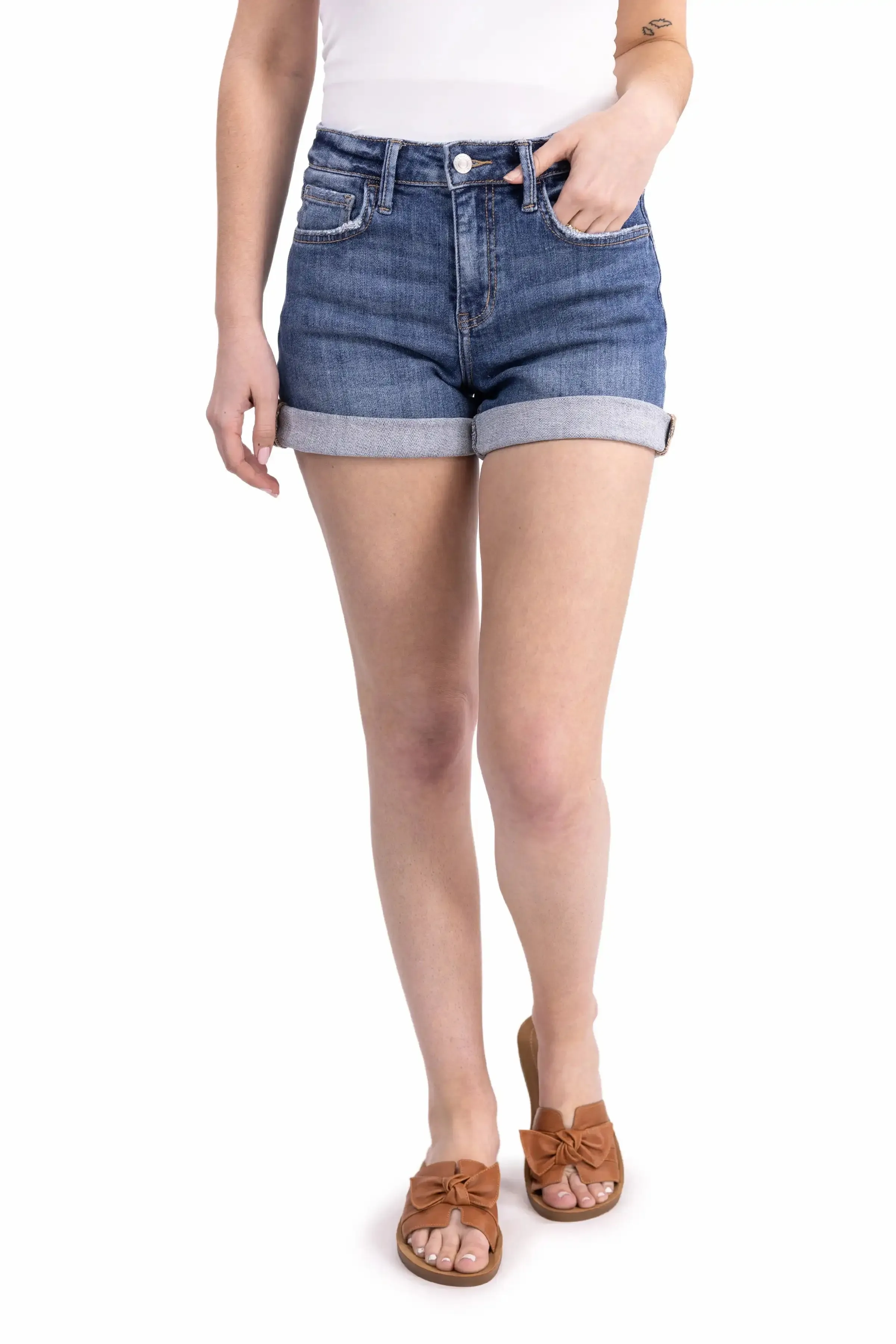 The Audrey from Lovervet: High-Rise Cuffed Denim Shorts