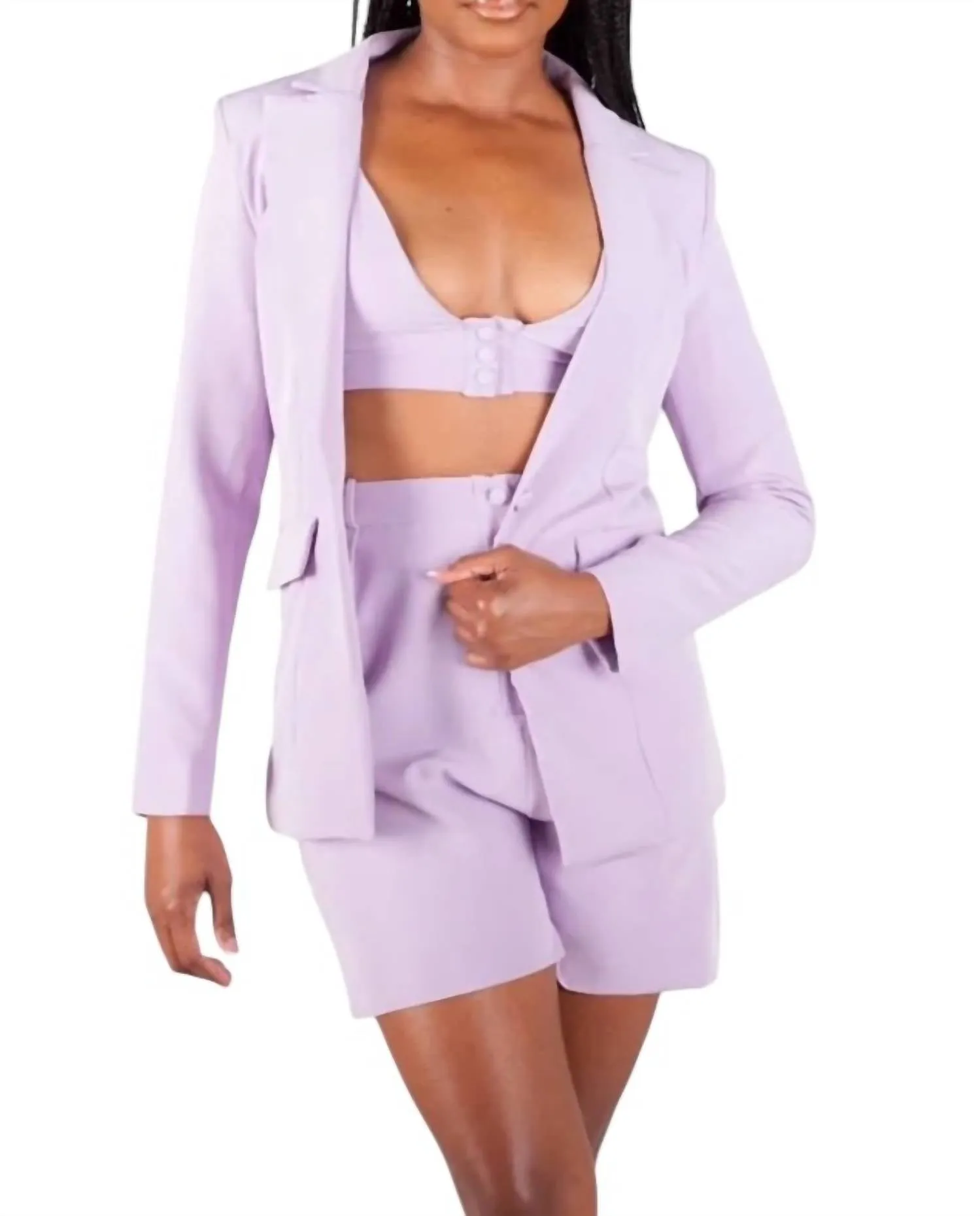 Three Piece Short Set In Lavender