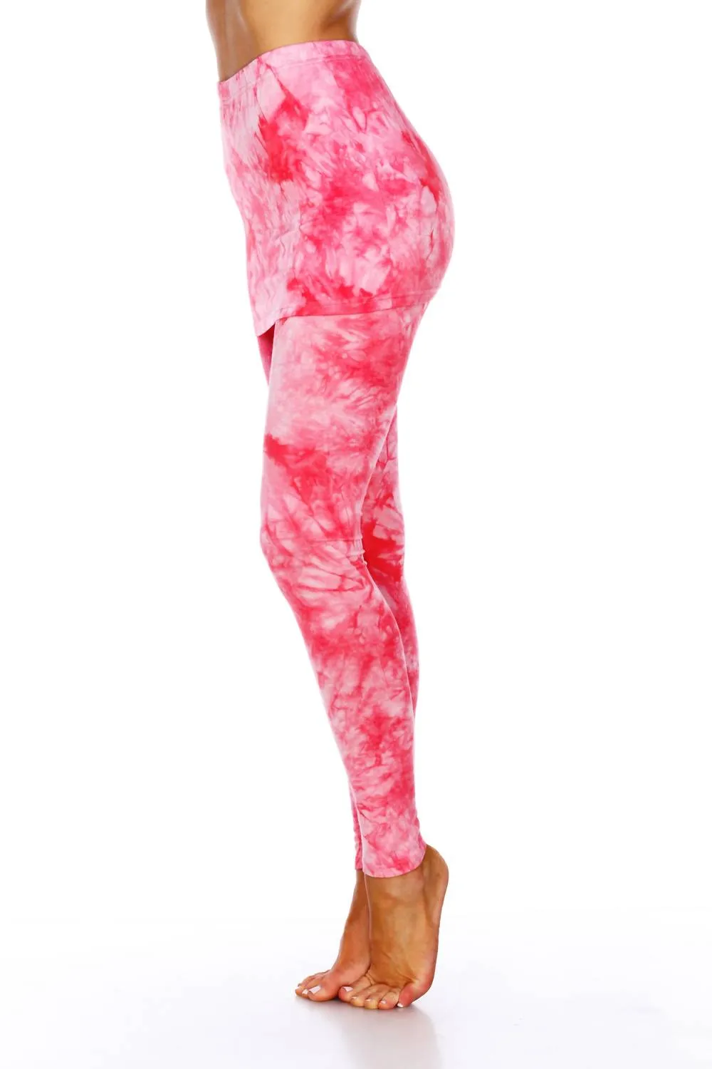 Tie Dye Skirted Leggings In Red